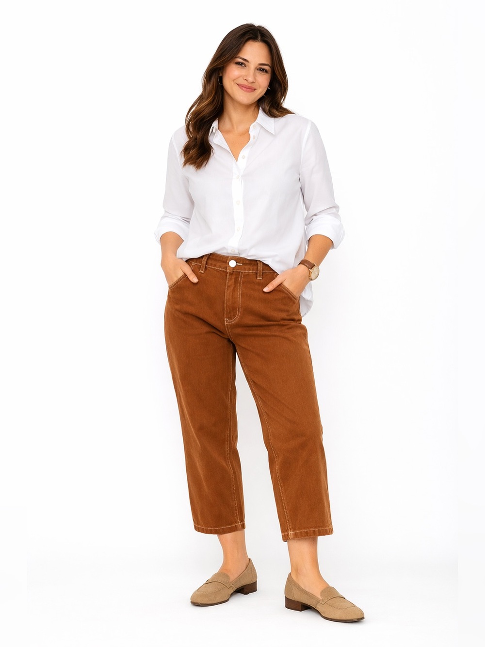 Brixton Cotton Twill Cropped Pants Cinnamon Brown Modern Neutral Capsule Summer